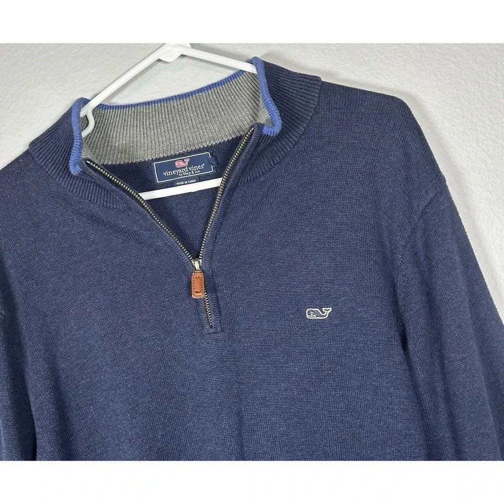 Vineyard Vines Sweater Mens Navy Quarter Zip Mock Neck Pullover Cotton SZ M